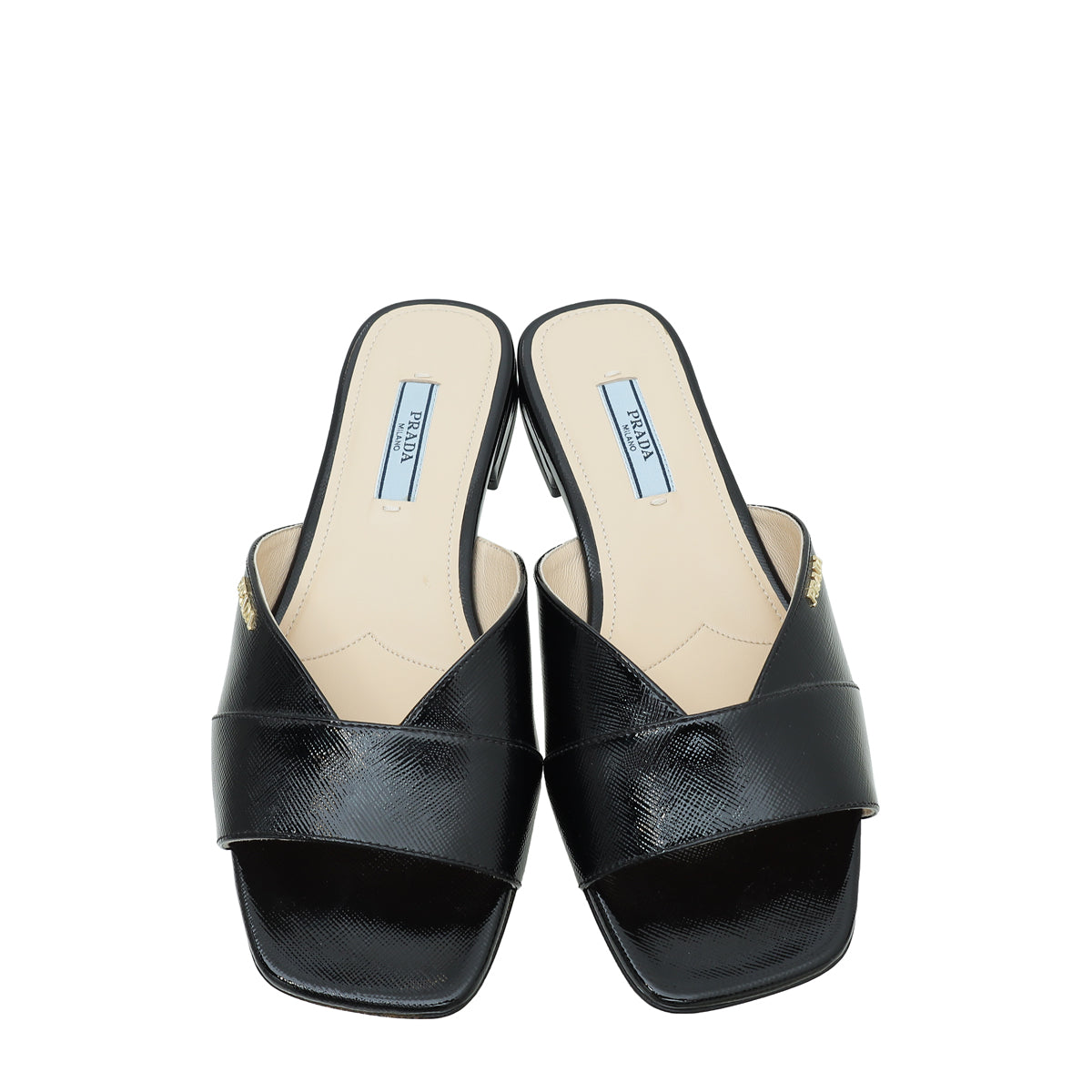Prada Black Logo Vernice Slide Flat Sandal 36