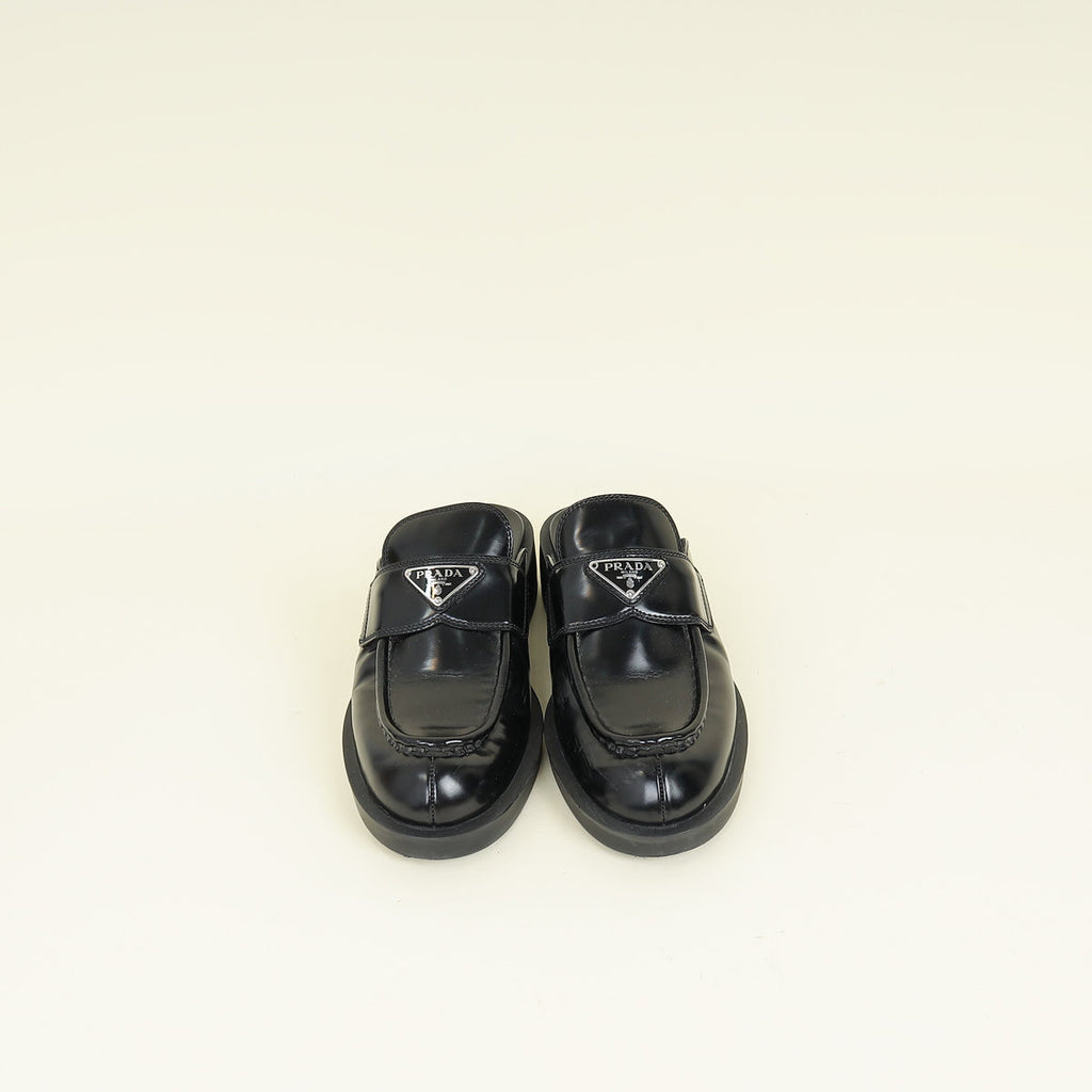 Prada Black Brushed Mules 37.5