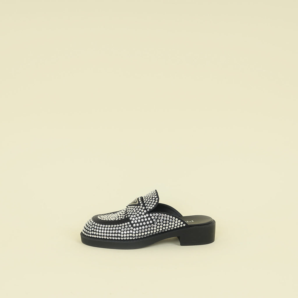 Prada Black Crystal Loafer Mules 37.5