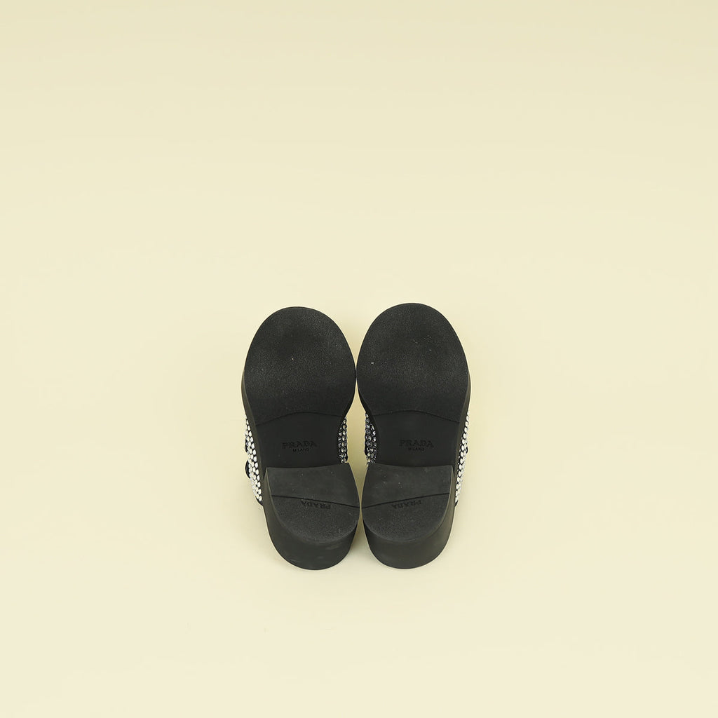 Prada Black Crystal Loafer Mules 37.5
