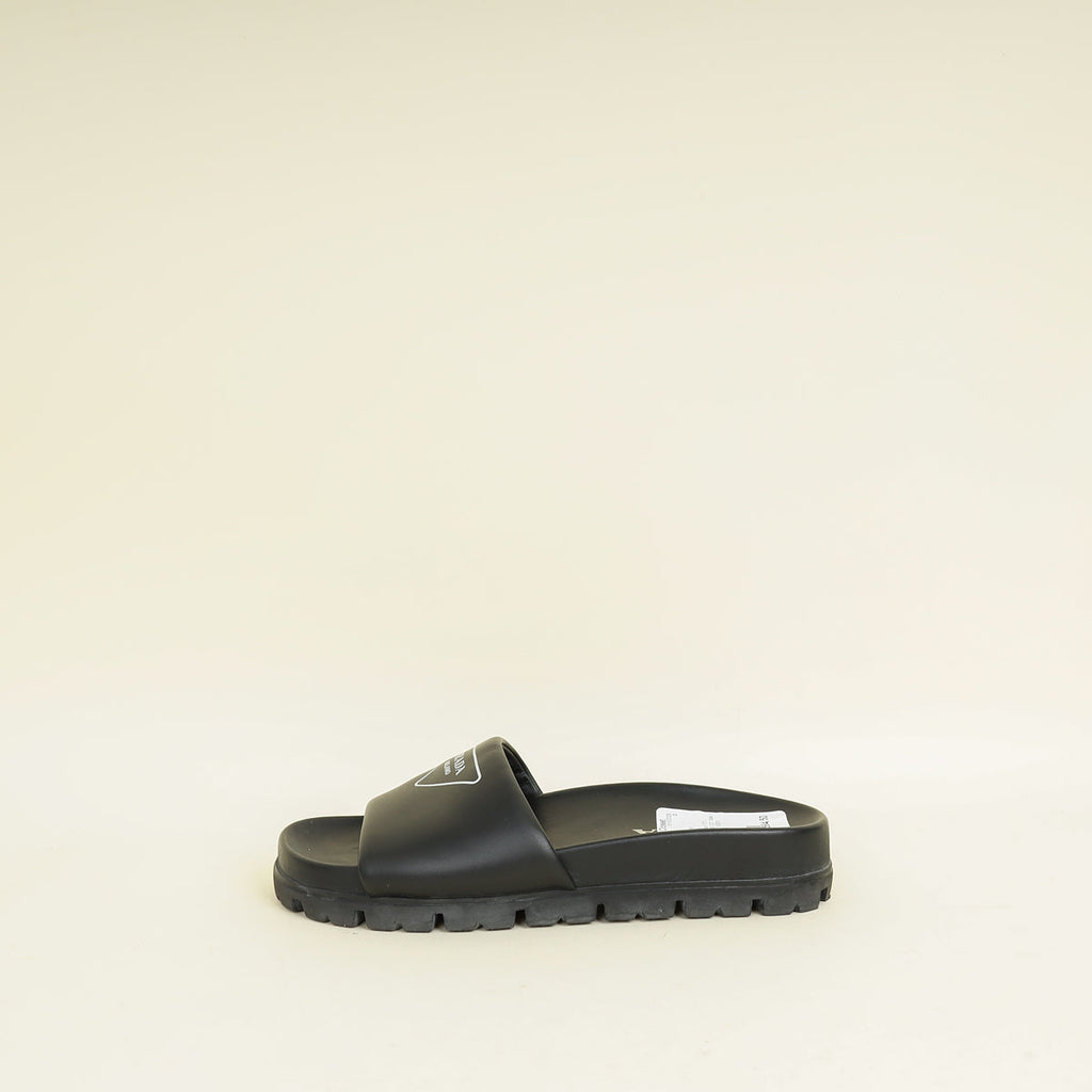 Prada Black Triangle Logo Slide Sandal 37