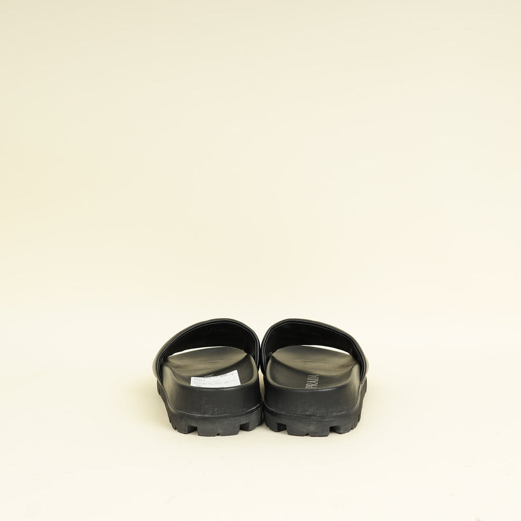 Prada Black Triangle Logo Slide Sandal 37