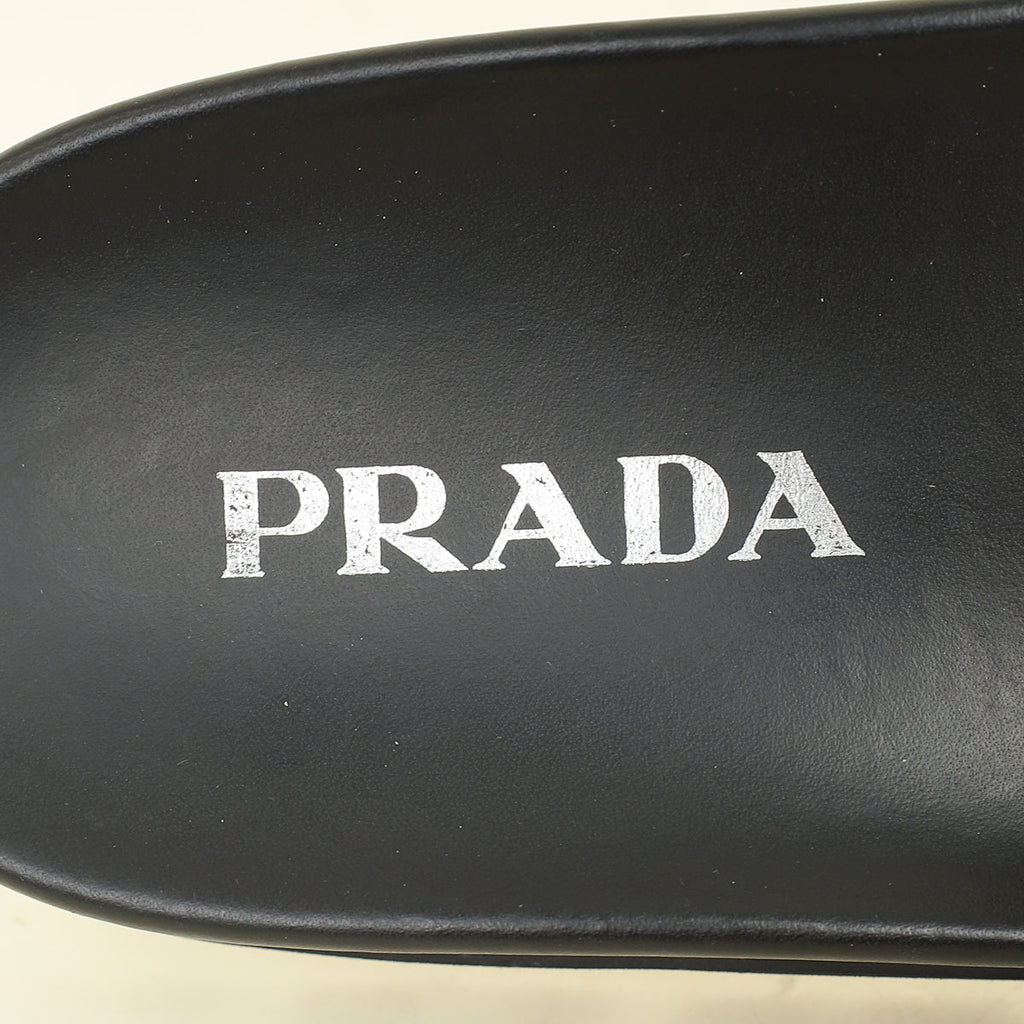 Prada Black Triangle Logo Slide Sandal 37