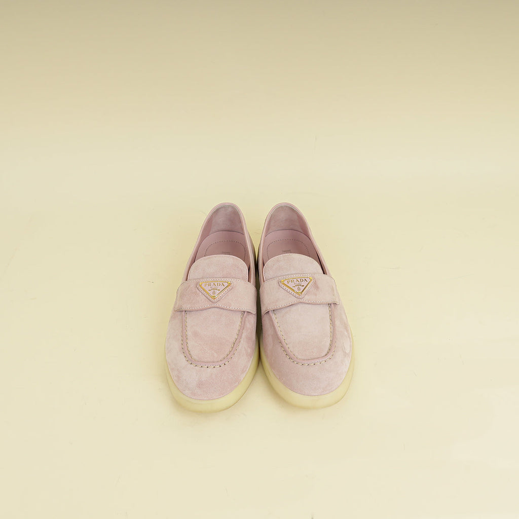 Prada Light Pink Triangle Logo Loafers 37