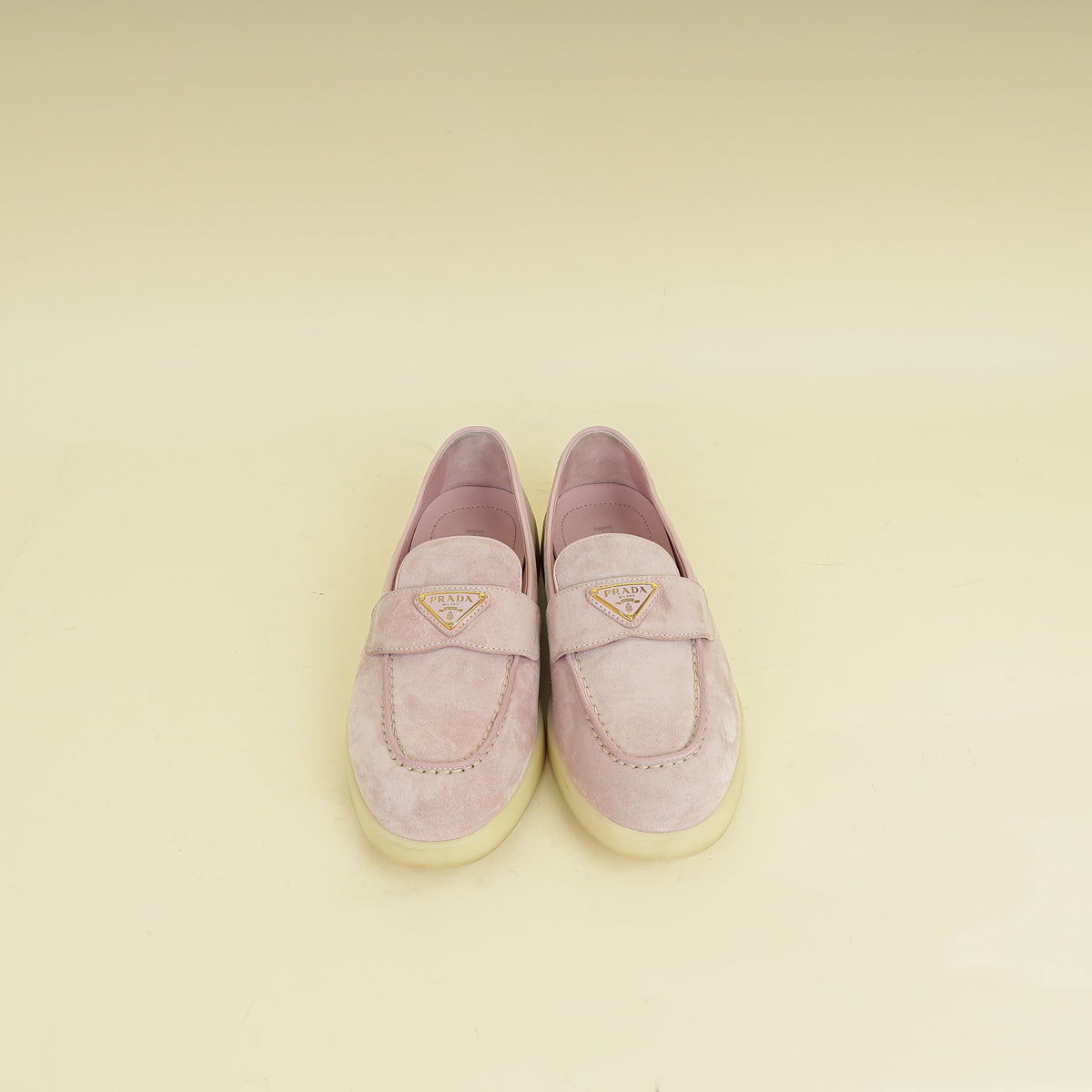 Prada Light Pink Triangle Logo Loafers 37
