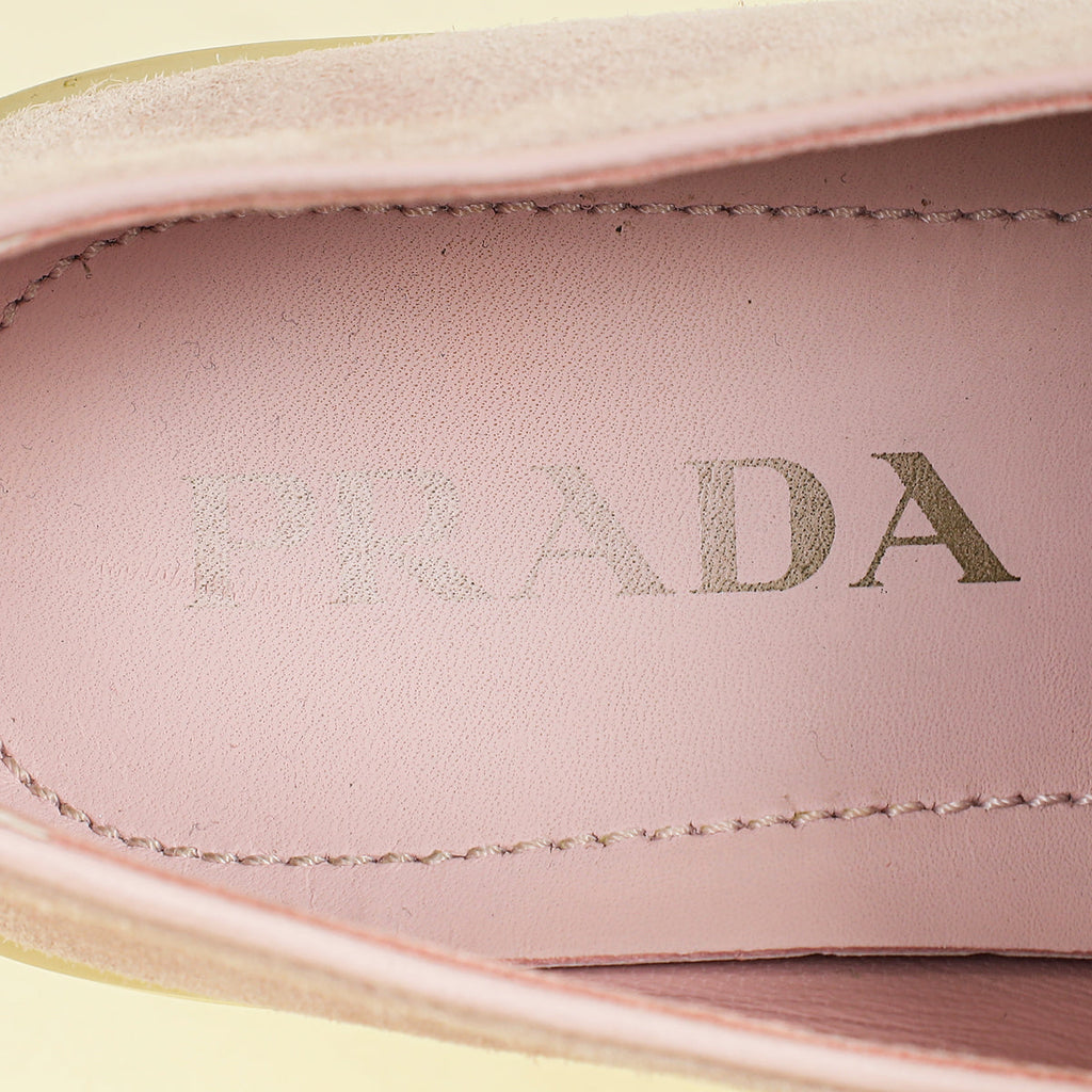 Prada Light Pink Triangle Logo Loafers 37