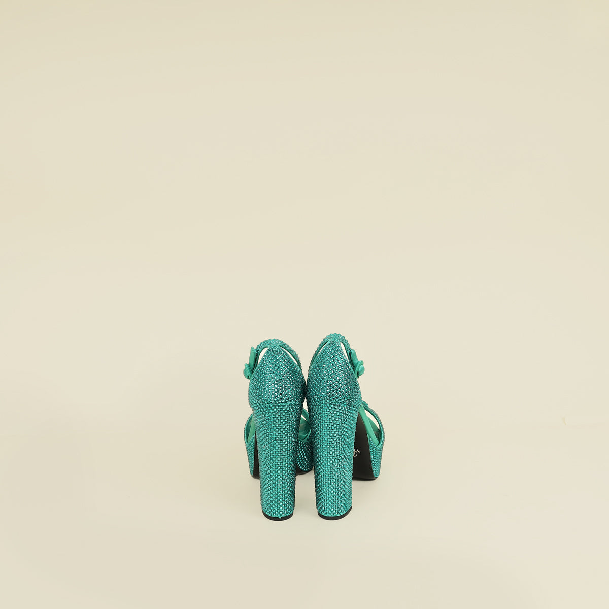 Prada Green Crystal Satin Platform Sandals 37