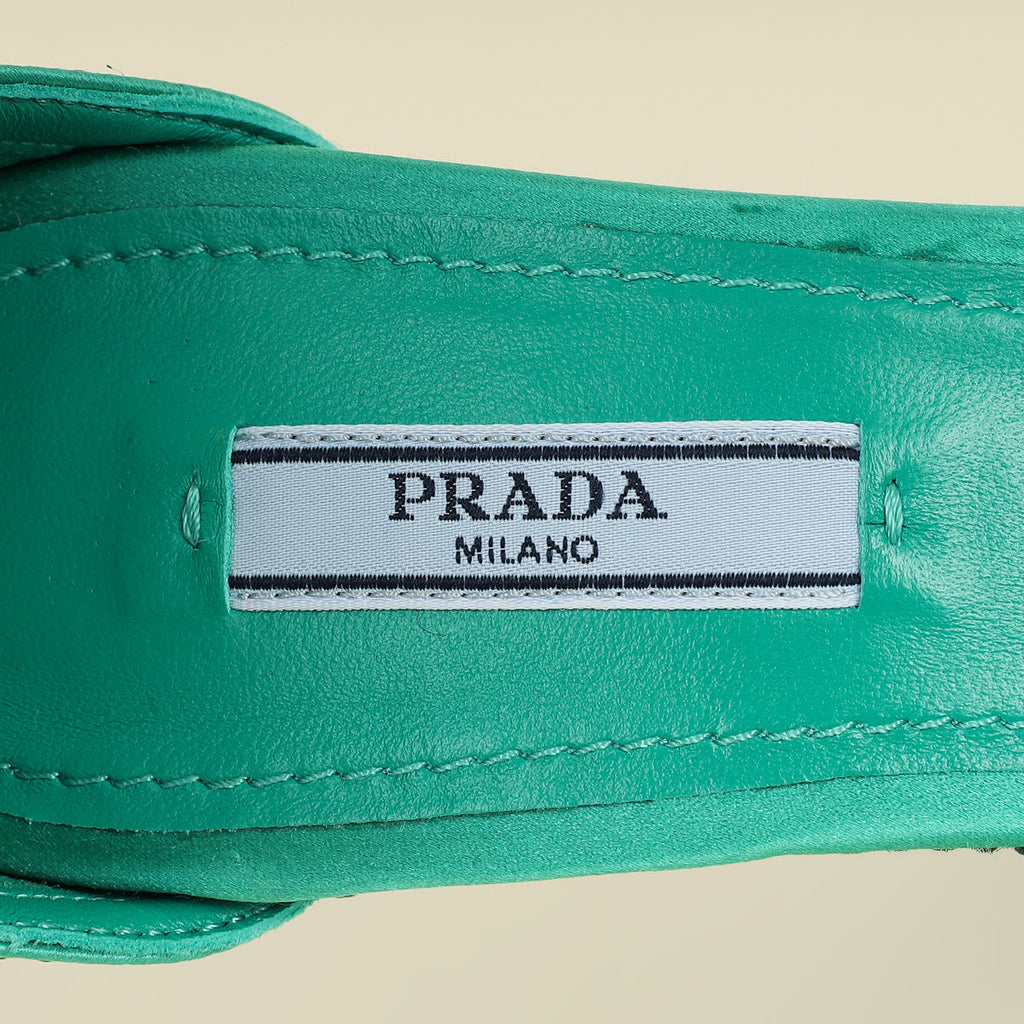 Prada Green Crystal Satin Platform Sandals 37