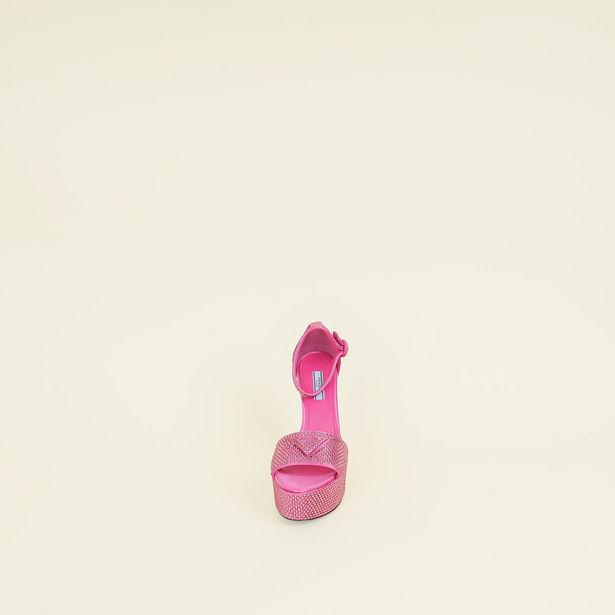 Prada Fuchsia Crystal Satin Platform Sandals 37
