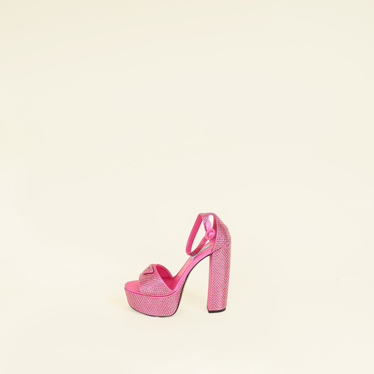 Prada Fuchsia Crystal Satin Platform Sandals 37