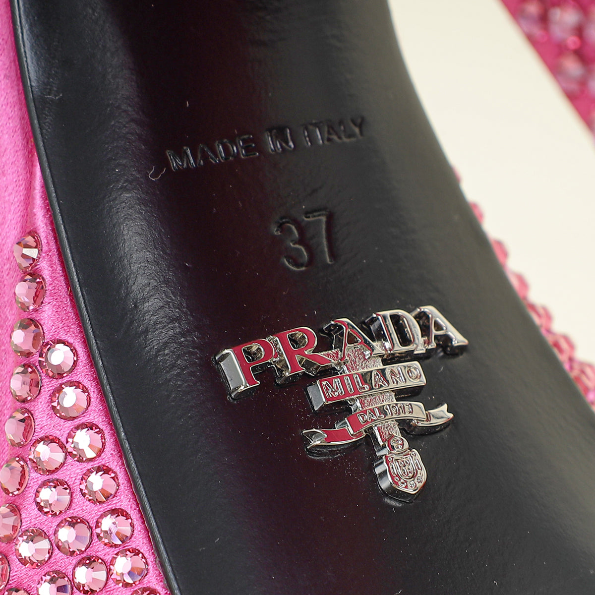 Prada Fuchsia Crystal Satin Platform Sandals 37
