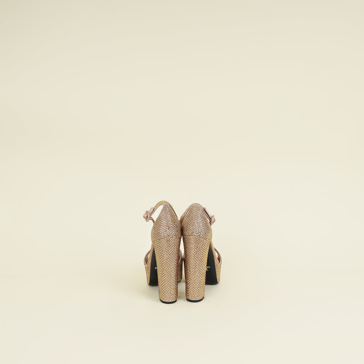 Prada Pink Nude Crystal Satin Platform Sandals 37