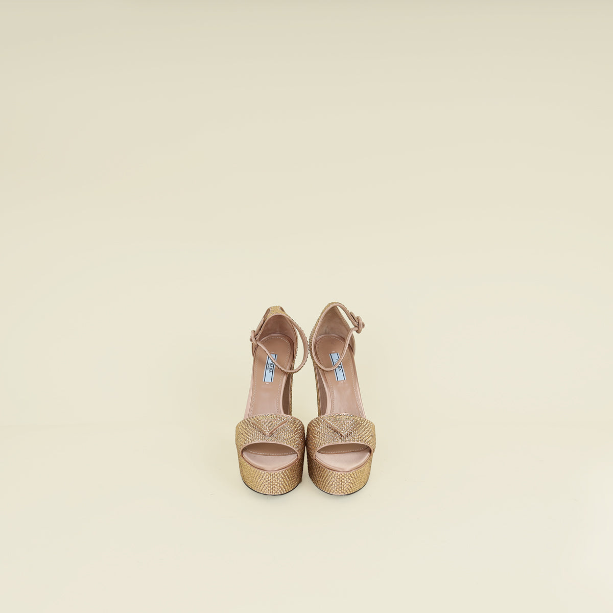Prada Pink Nude Crystal Satin Platform Sandals 37
