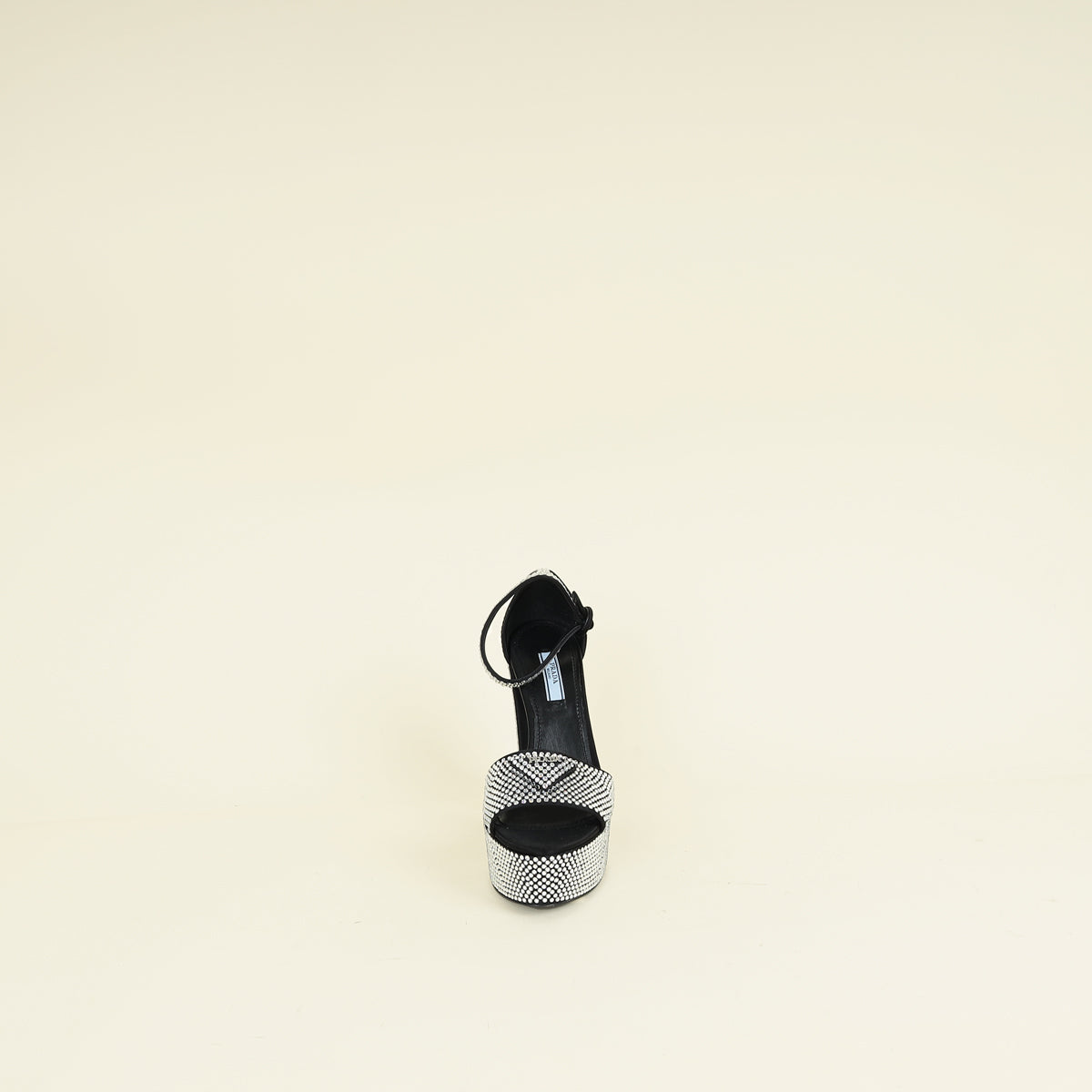 Prada Black Crystal Satin Platform Sandals 37