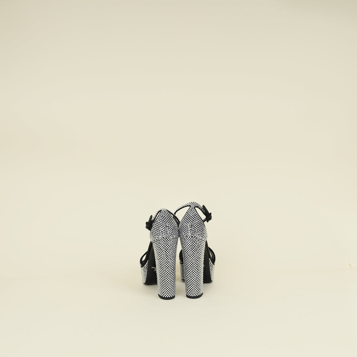 Prada Black Crystal Satin Platform Sandals 37