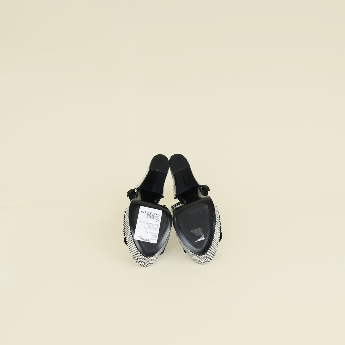 Prada Black Crystal Satin Platform Sandals 37