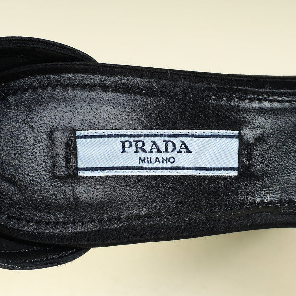 Prada Black Crystal Satin Platform Sandals 37