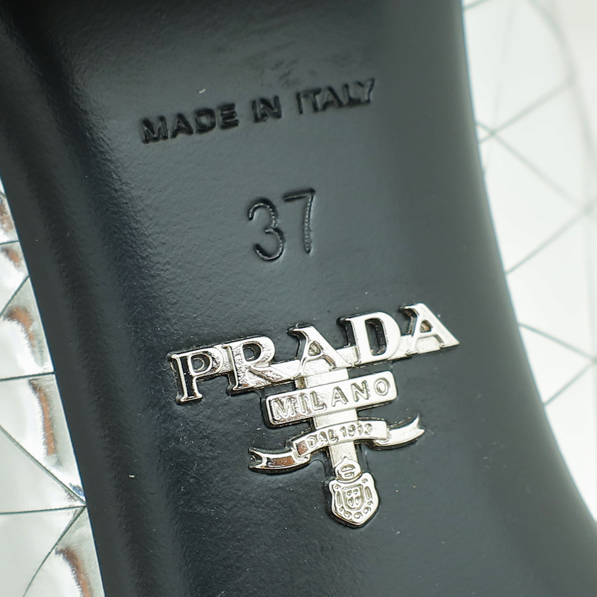 Prada Silver Logo Venice Metallic Mary Jane 37