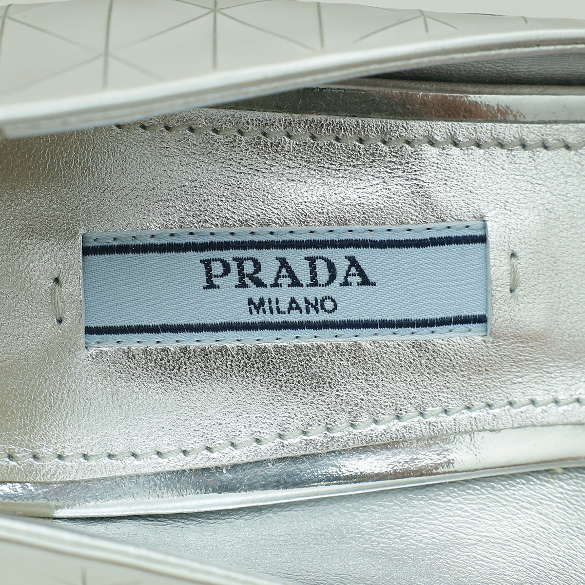 Prada Silver Logo Venice Metallic Mary Jane 37