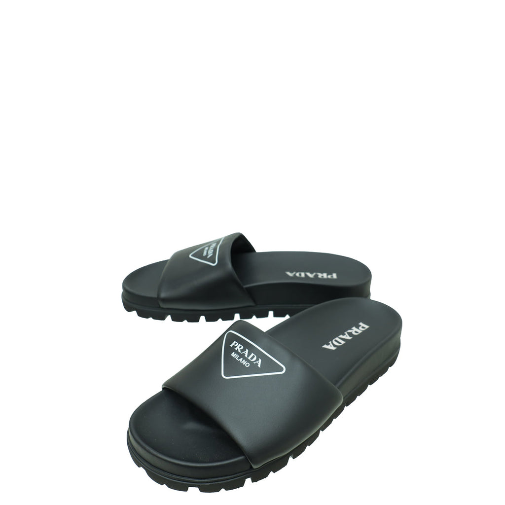 Prada Black Triangle Logo Slide Sandal 37