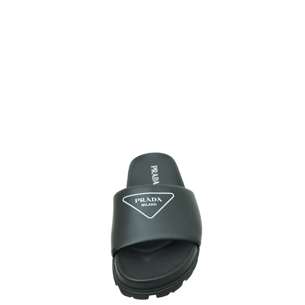 Prada Black Triangle Logo Slide Sandal 37