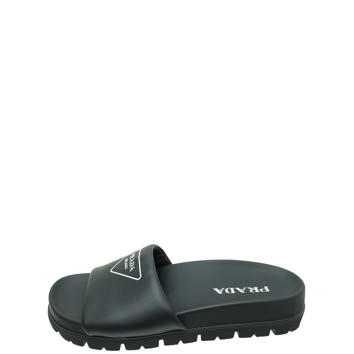 Prada Black Triangle Logo Slide Sandal 37