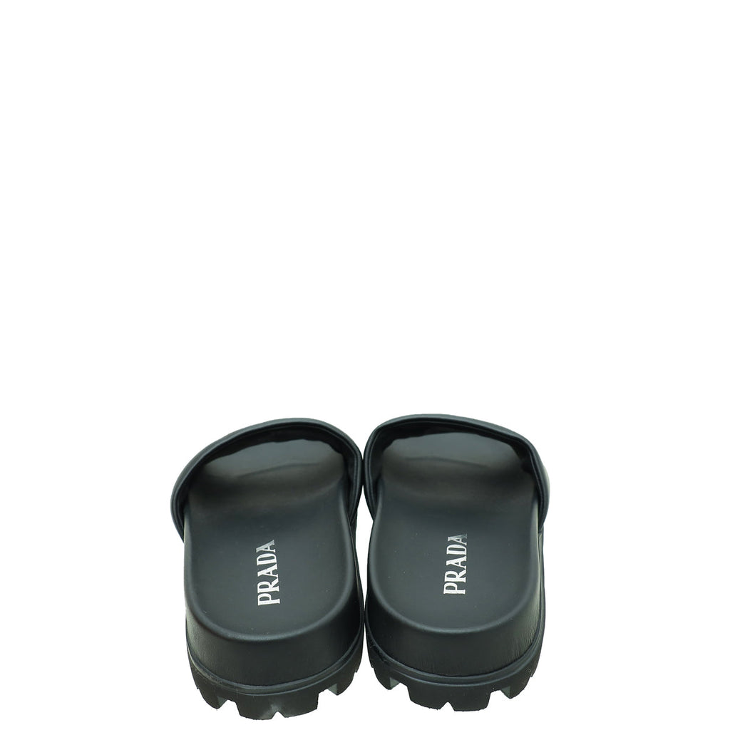 Prada Black Triangle Logo Slide Sandal 37