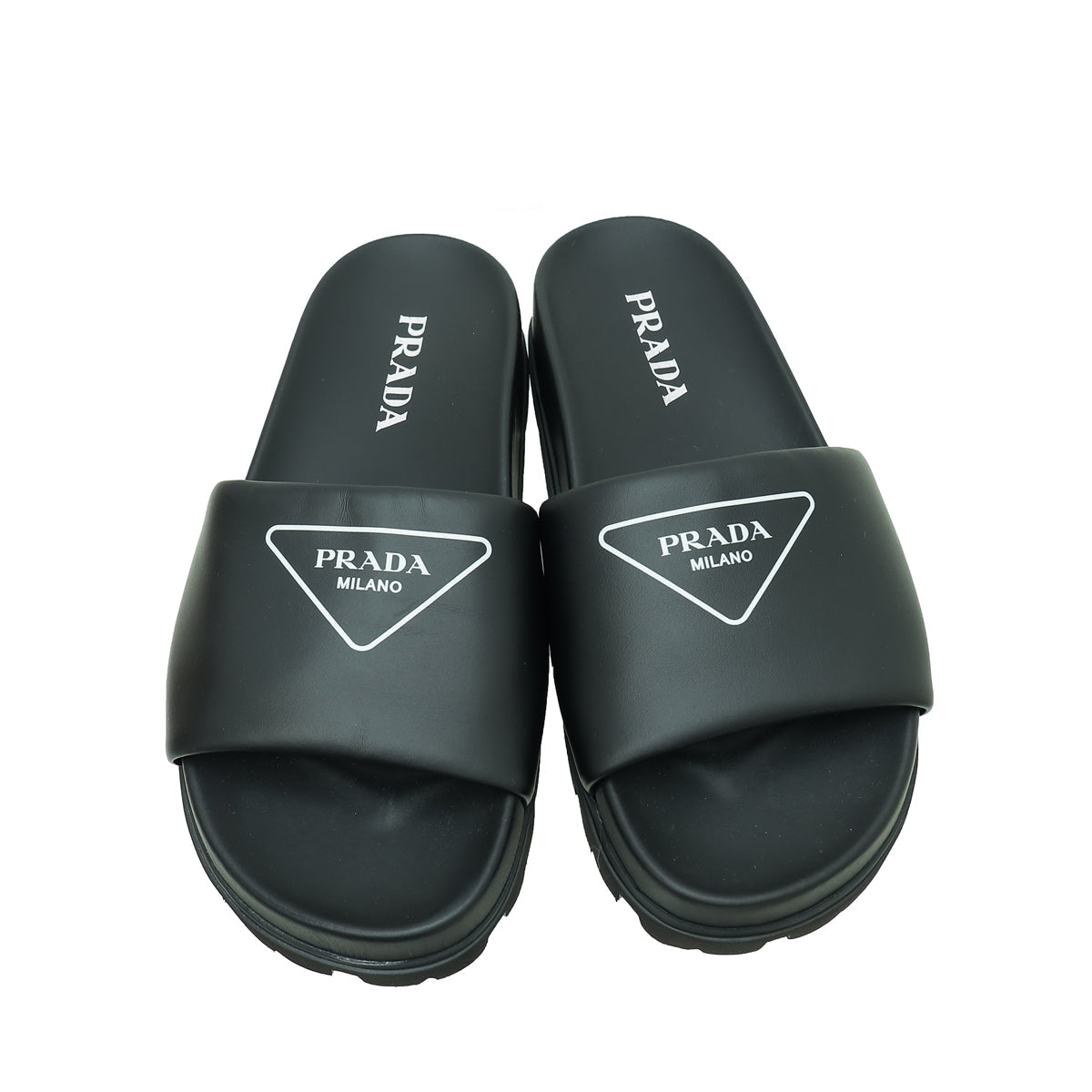 Prada Black Triangle Logo Slide Sandal 37