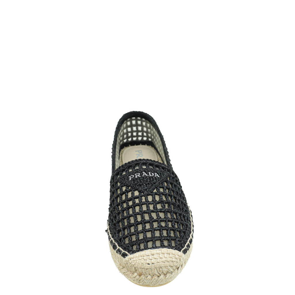 Prada Black Triangle Logo Crochet Espadrille 37