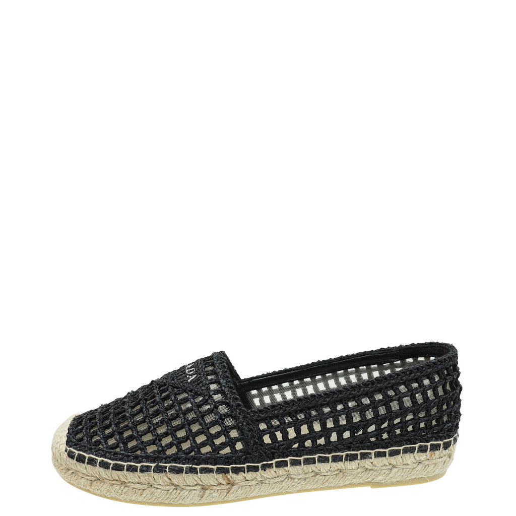 Prada Black Triangle Logo Crochet Espadrille 37