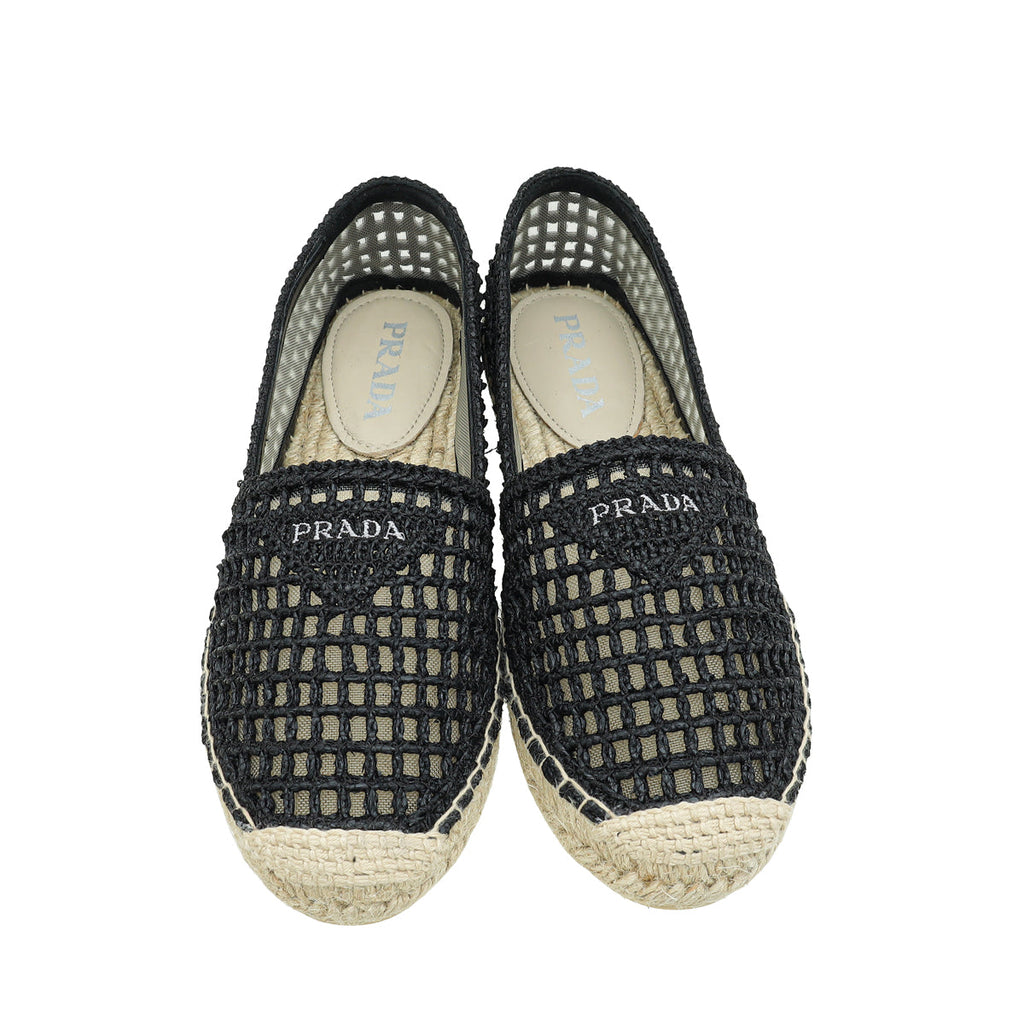 Prada Black Triangle Logo Crochet Espadrille 37