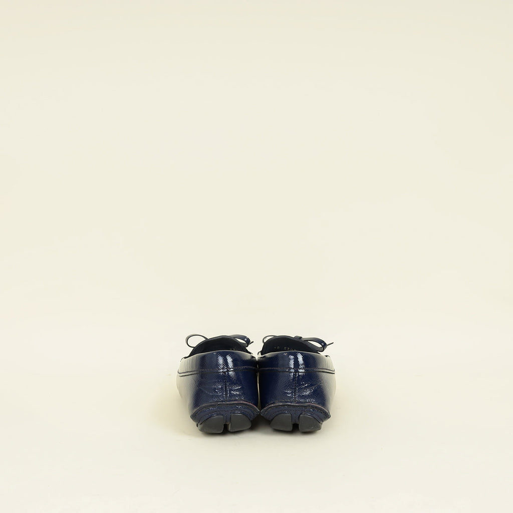 Prada Blue Vernice Bow Loafers 38.5