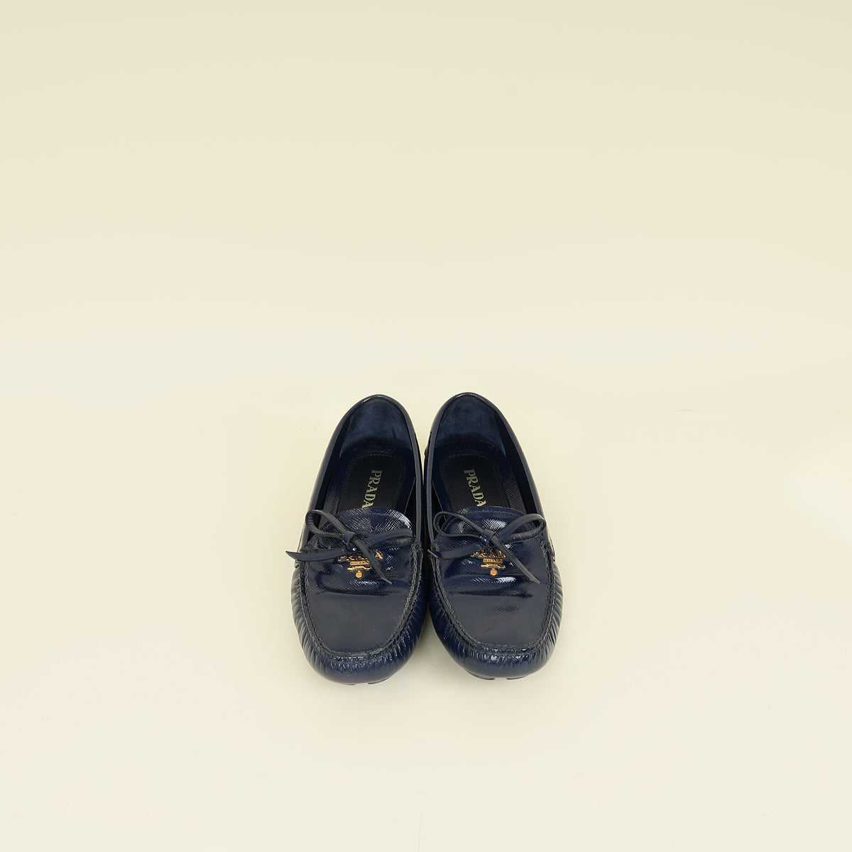 Prada Blue Vernice Bow Loafers 38.5