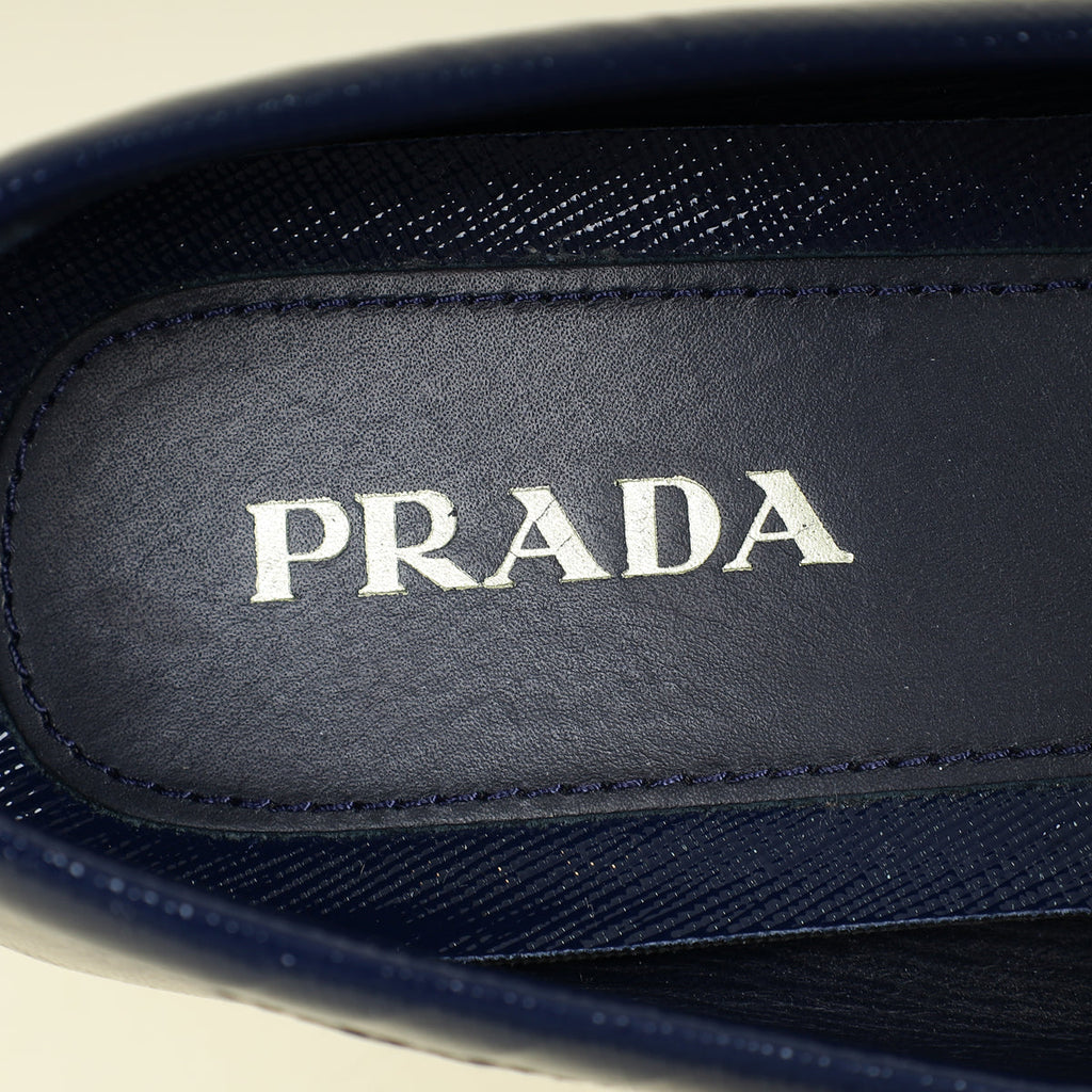 Prada Blue Vernice Bow Loafers 38.5