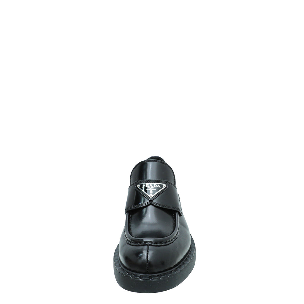 Prada Black Brushed Chocolate Loafers 38