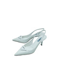 Prada White Logo Brushed Slingback Pump 38