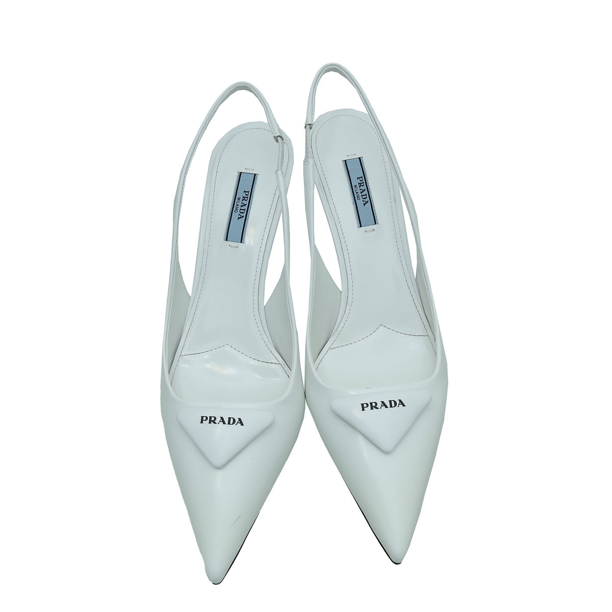 Prada White Logo Brushed Slingback Pump 38