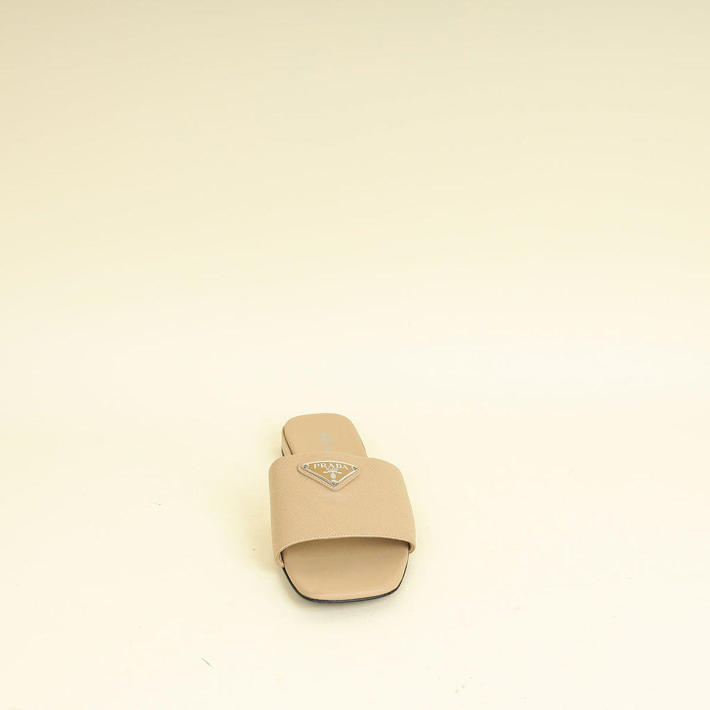 Prada Beige Logo Slide Flat Sandal 38
