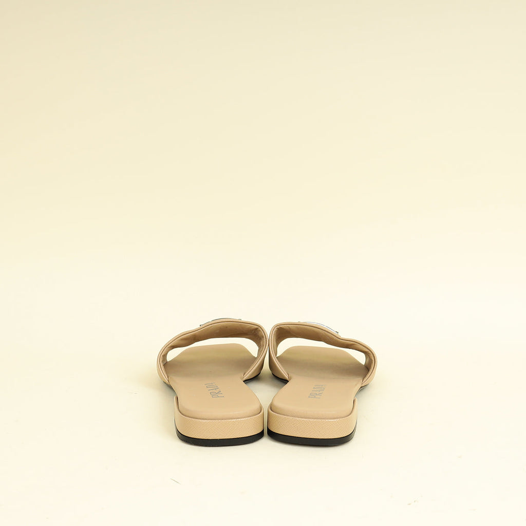 Prada Beige Logo Slide Flat Sandal 38