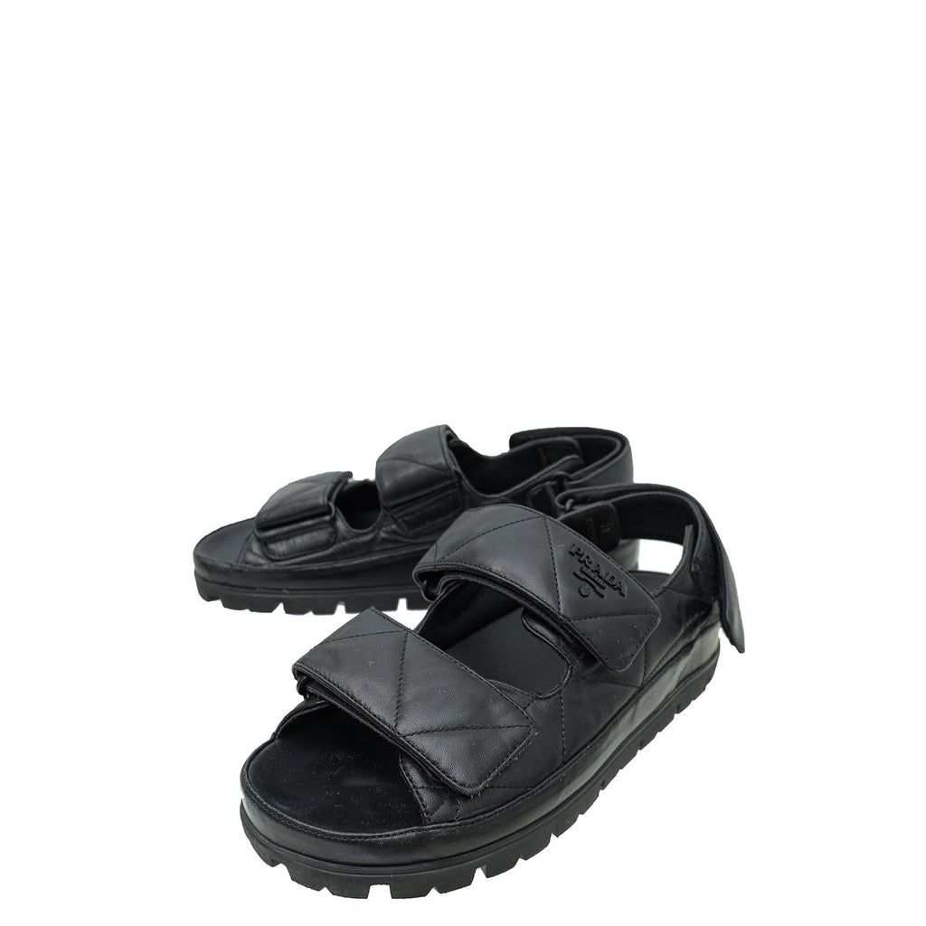 Prada Black Logo Strap Chunky Sandal 38