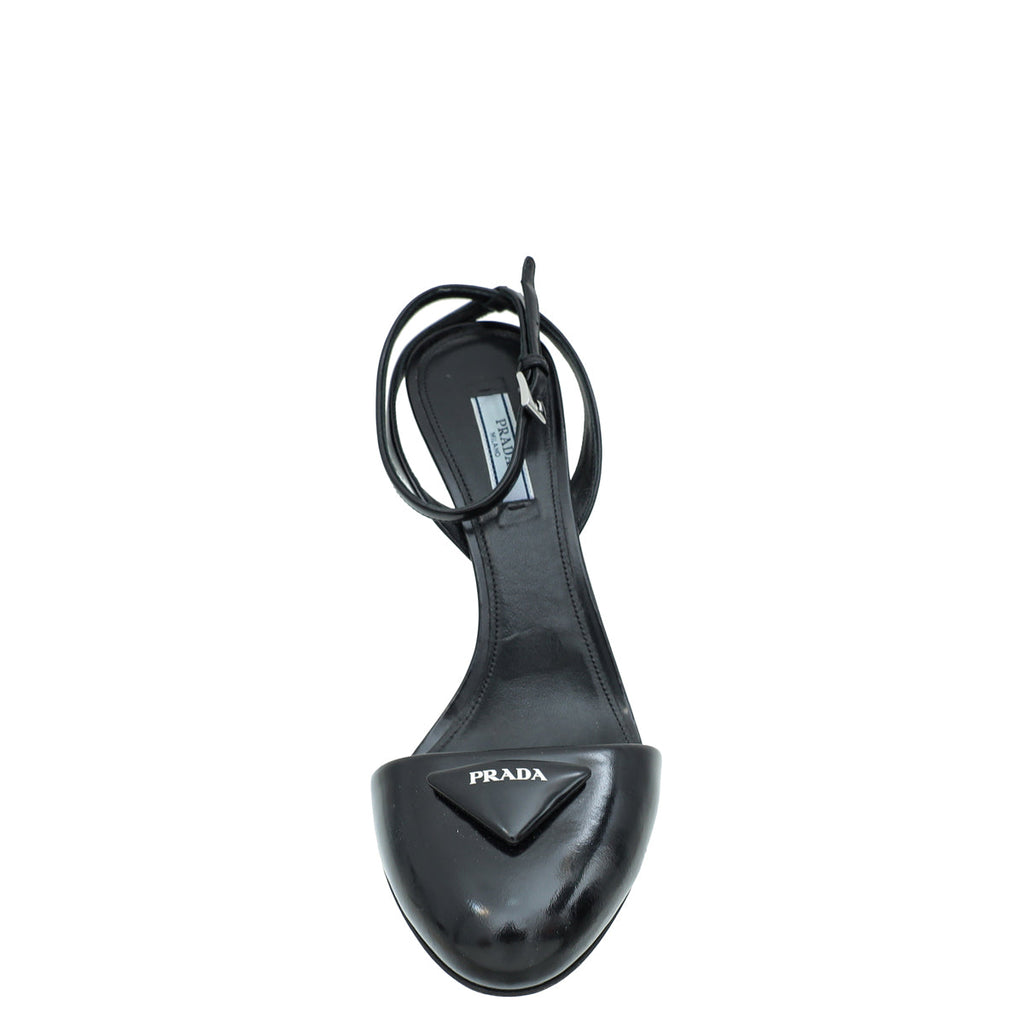 Prada Black Logo Round Toe Slingback Pump 38
