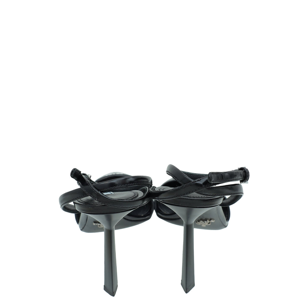 Prada Black Logo Round Toe Slingback Pump 38
