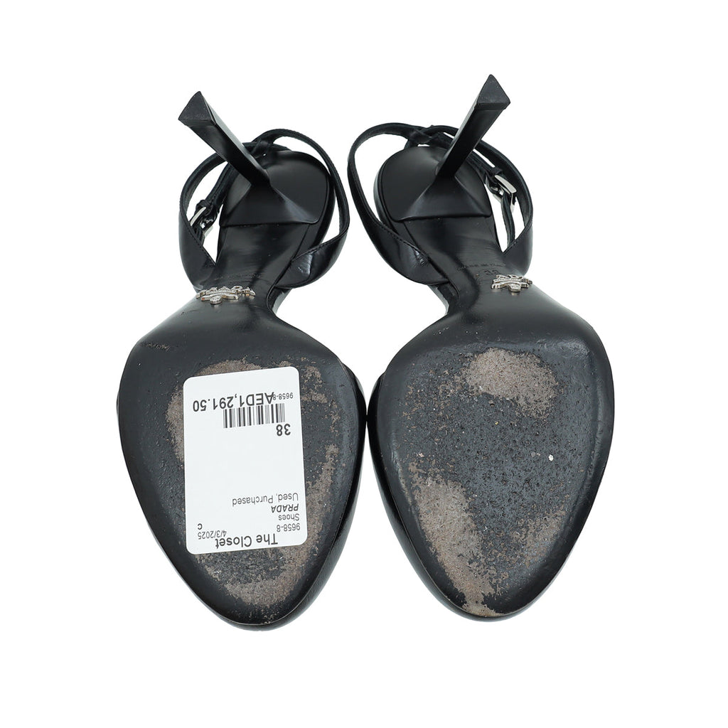 Prada Black Logo Round Toe Slingback Pump 38