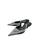 Prada Black Logo Satin Crystal Slingback Pump 39