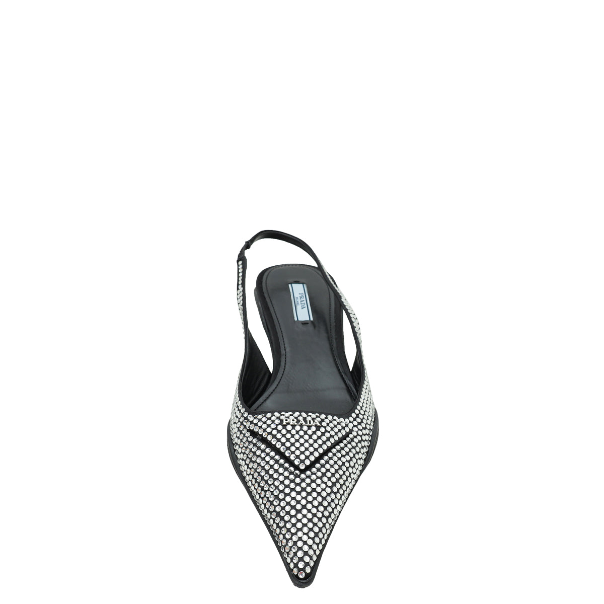 Prada Black Logo Satin Crystal Slingback Pump 39