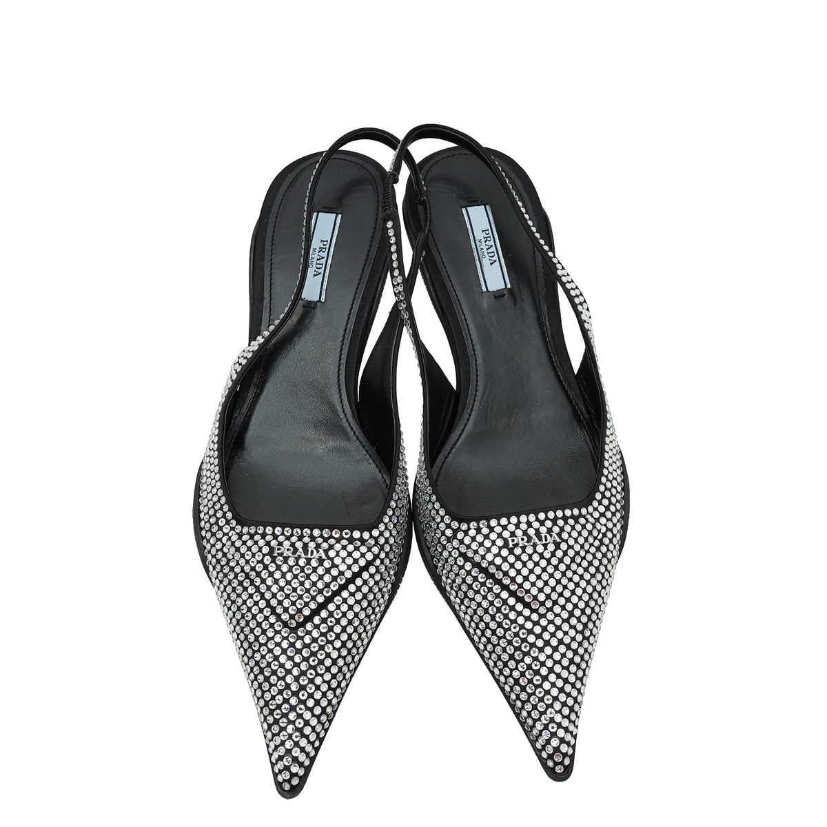 Prada Black Logo Satin Crystal Slingback Pump 39