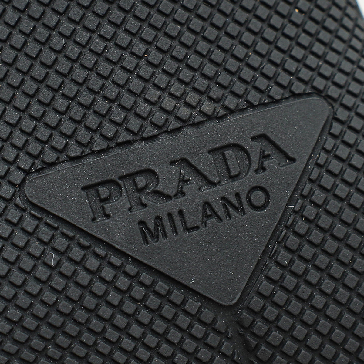 Prada Black Logo Satin Crystal Slingback Pump 39