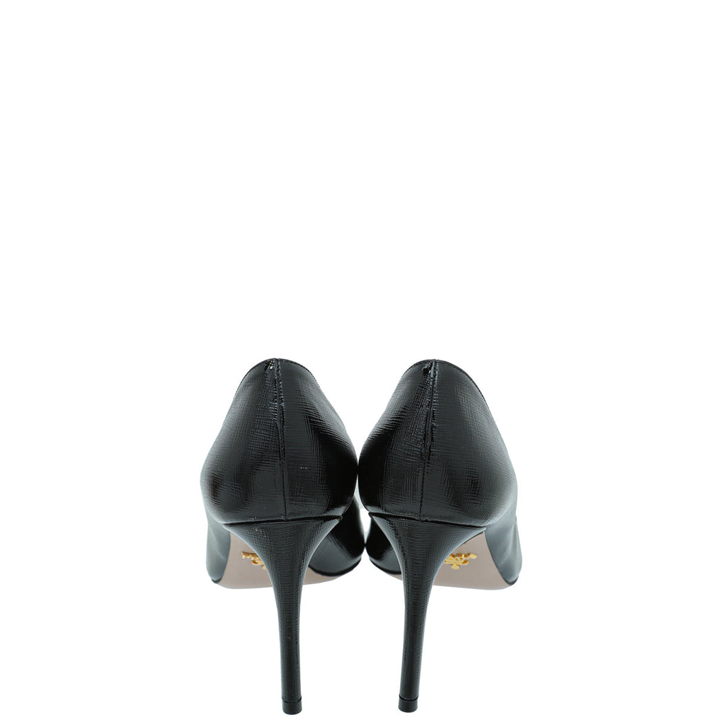 Prada Black Vernis Pointed Toe Pumps 40