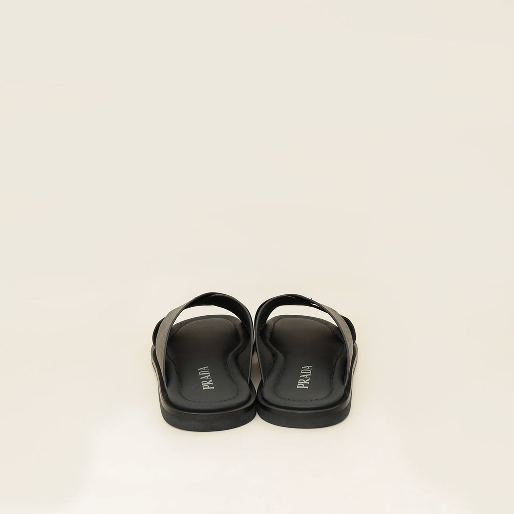 Prada Black Logo Crisscross Slides Men's Sandal 9.5