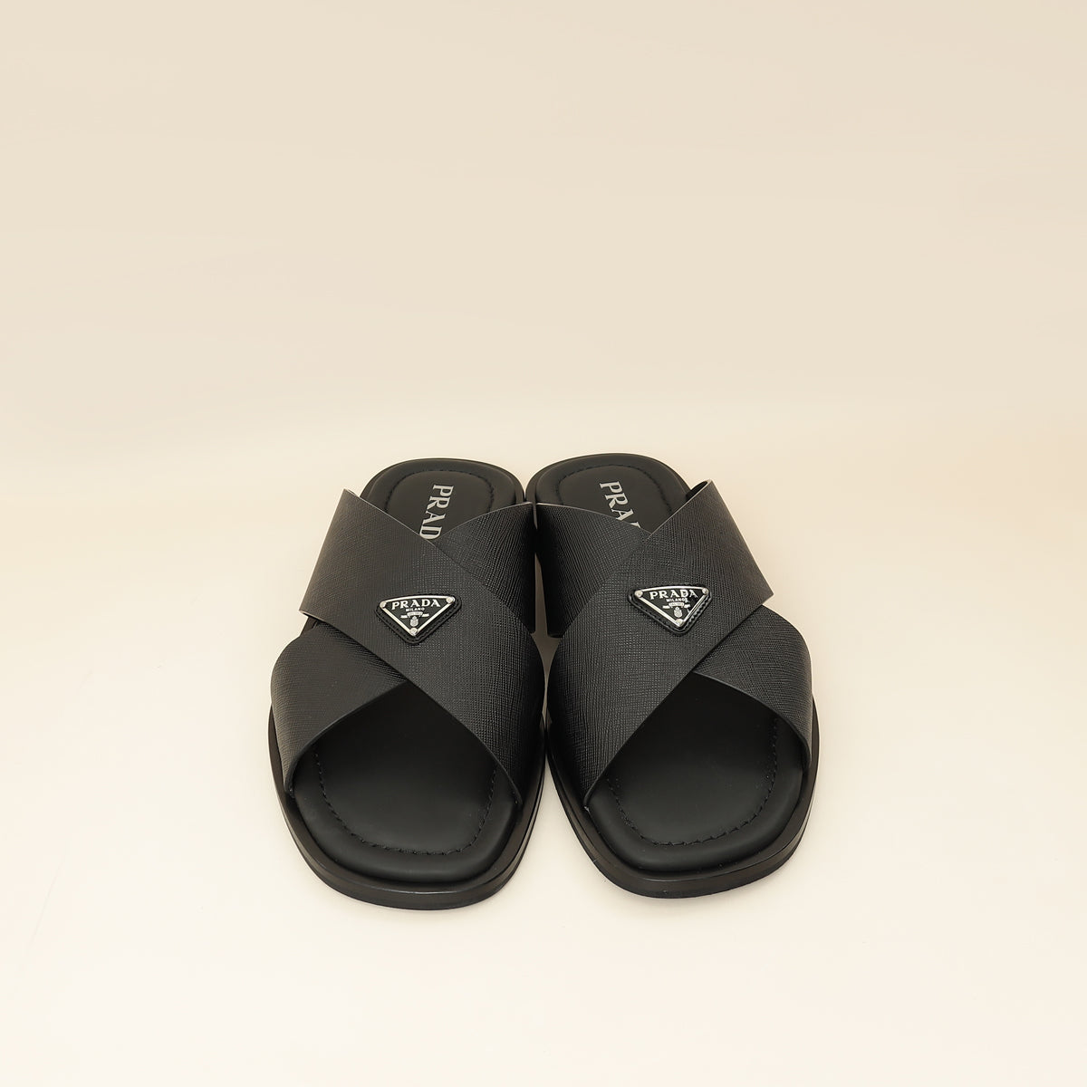 Prada Black Logo Crisscross Slides Men's Sandal 9.5